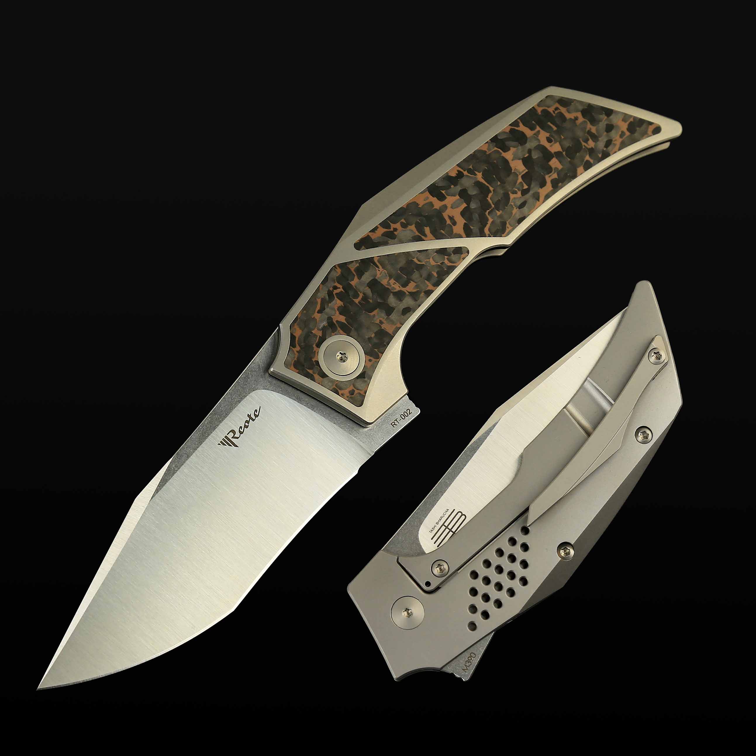 T3500 Titanium bead blast handle Snake skin Copper inlay