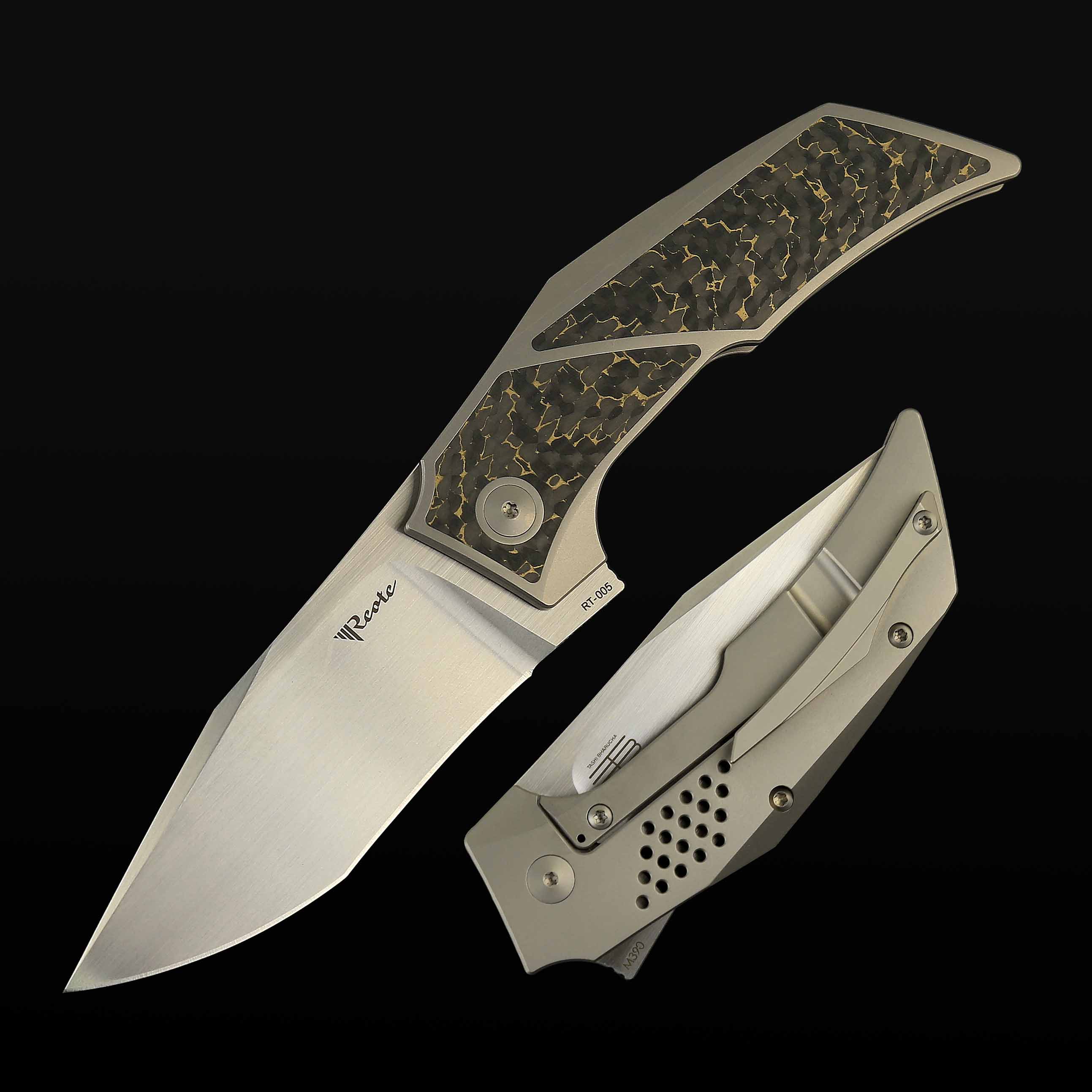 T3500 Titanium bead blast handle Snake skin Gold inlay