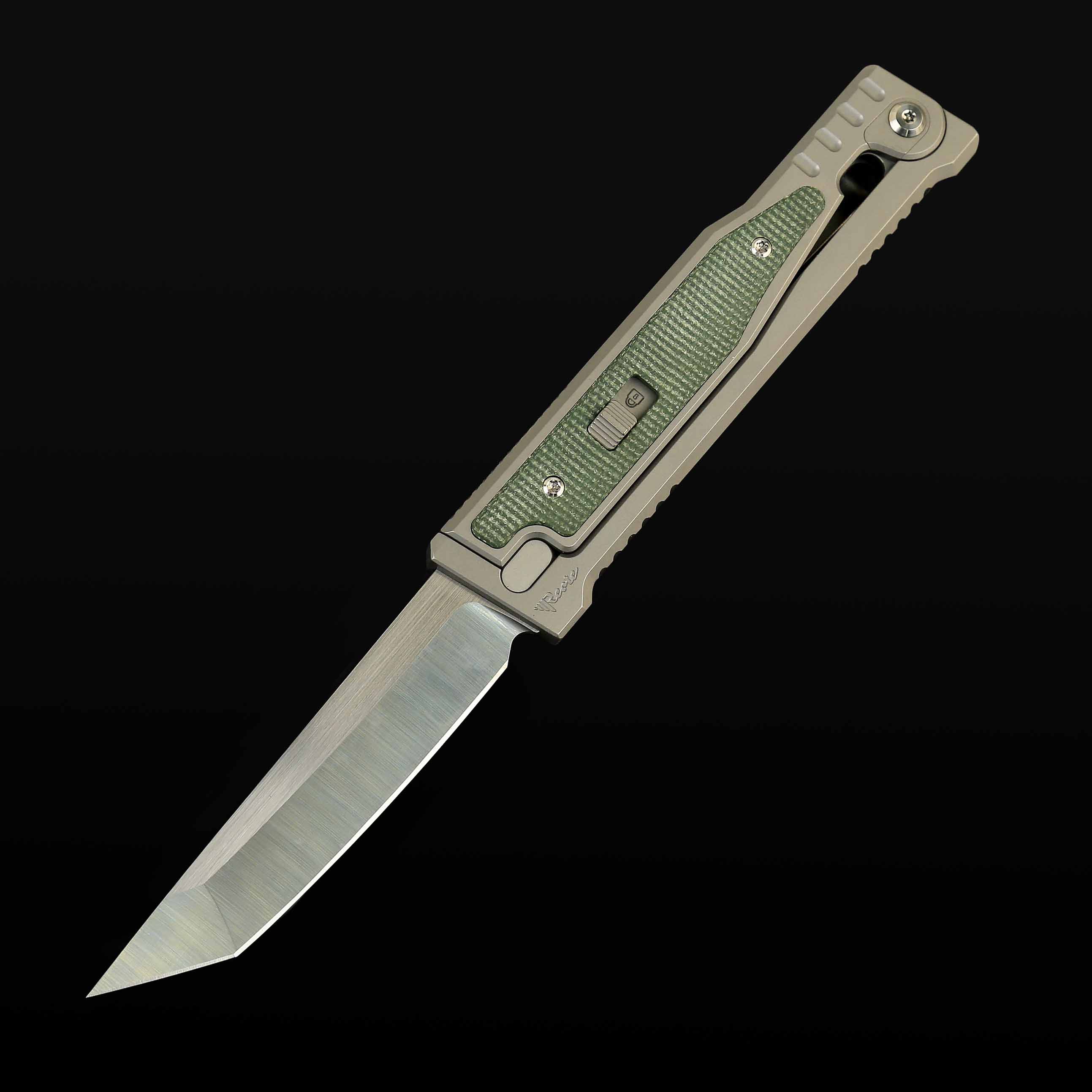 EXO Titanium bead blast handle green Micarta inlay - Tanto
