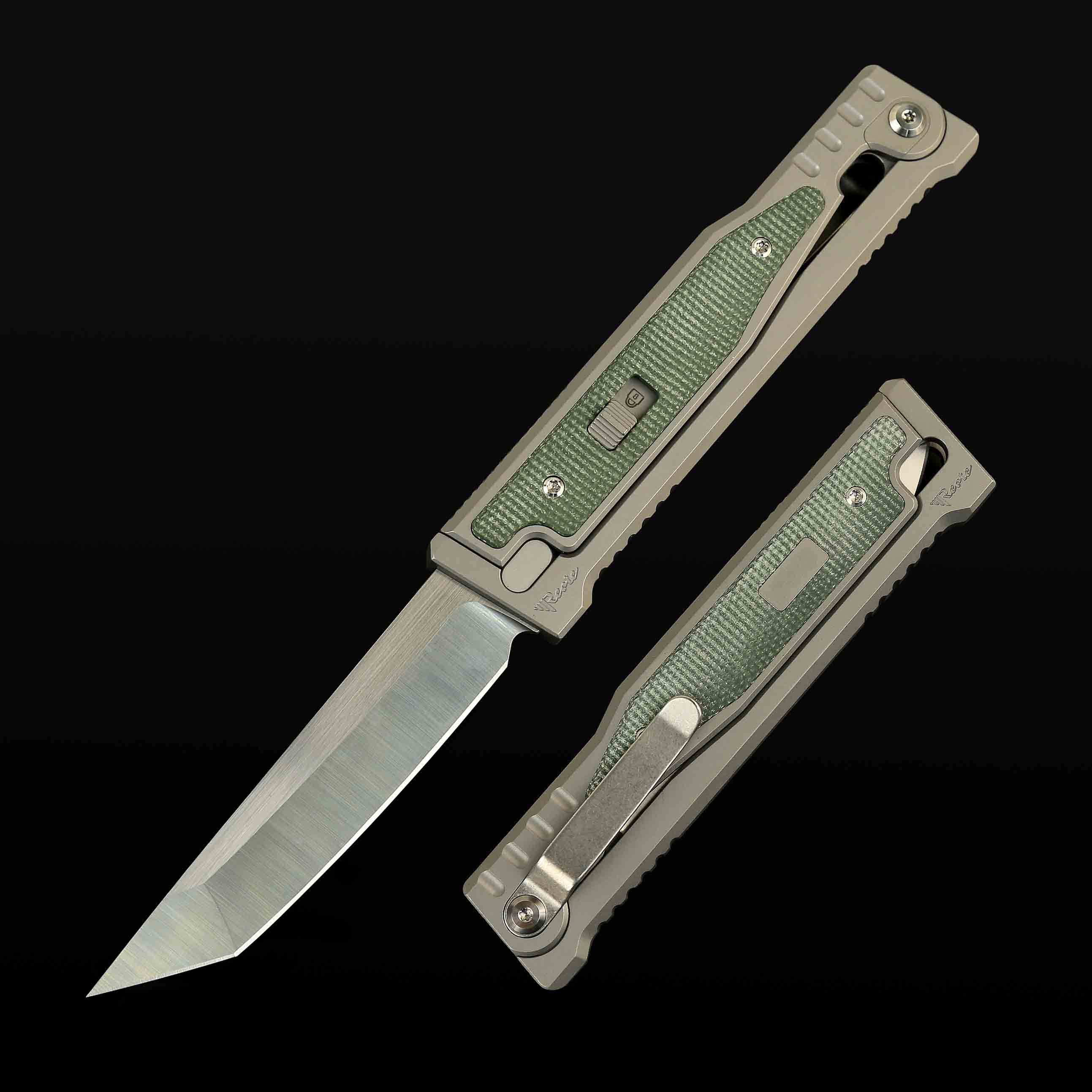 EXO Titanium bead blast handle green Micarta inlay - Tanto