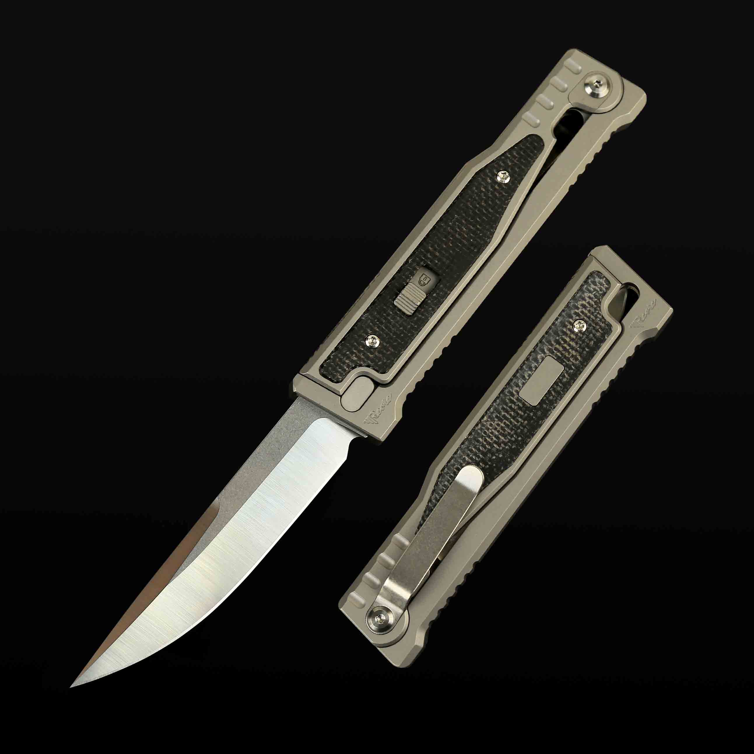 EXO Titanium bead blast handle Black Micarta inlay - Drop point