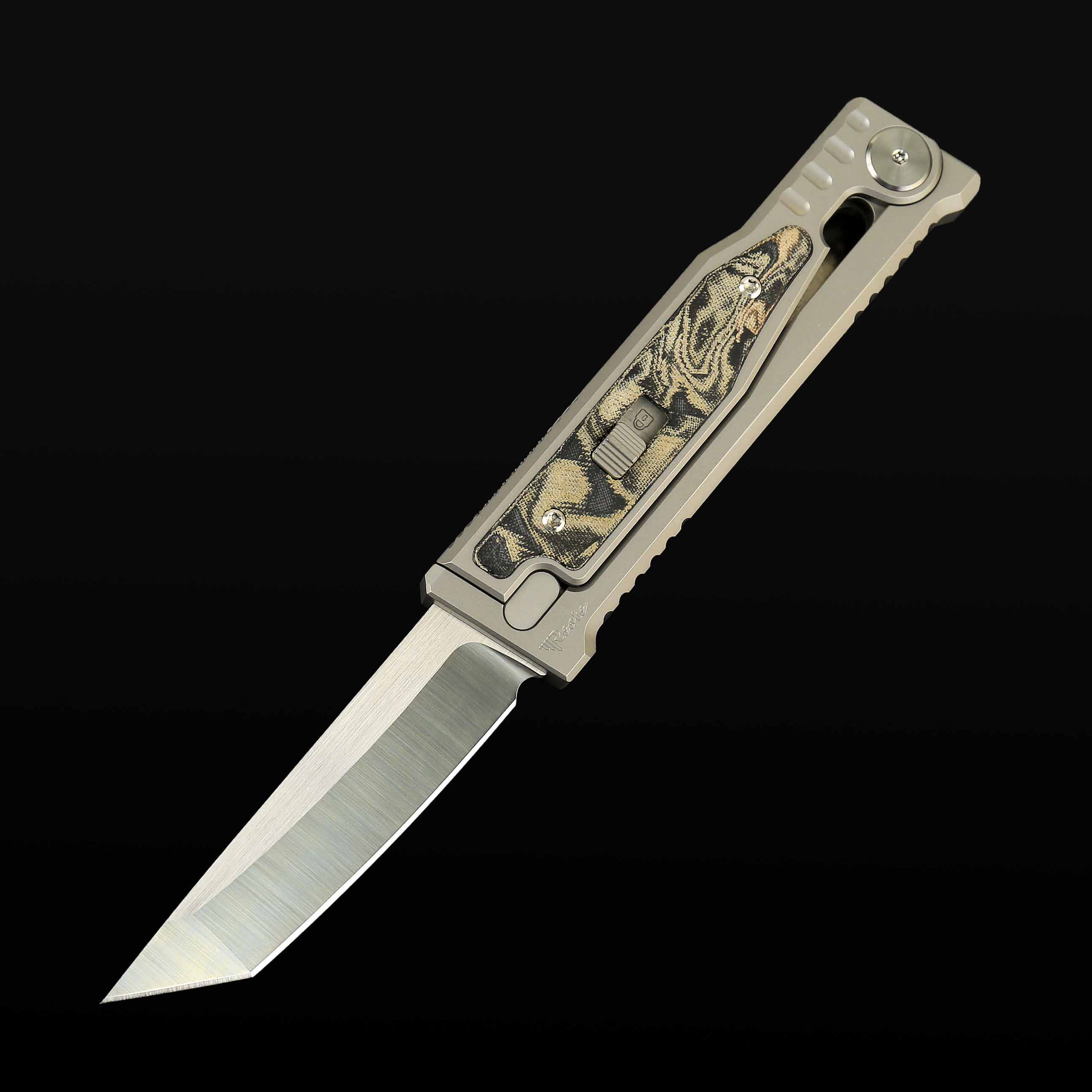 EXO-M Titanium bead blast handle Burl linen micarta inlay - Satin finish-Tanto