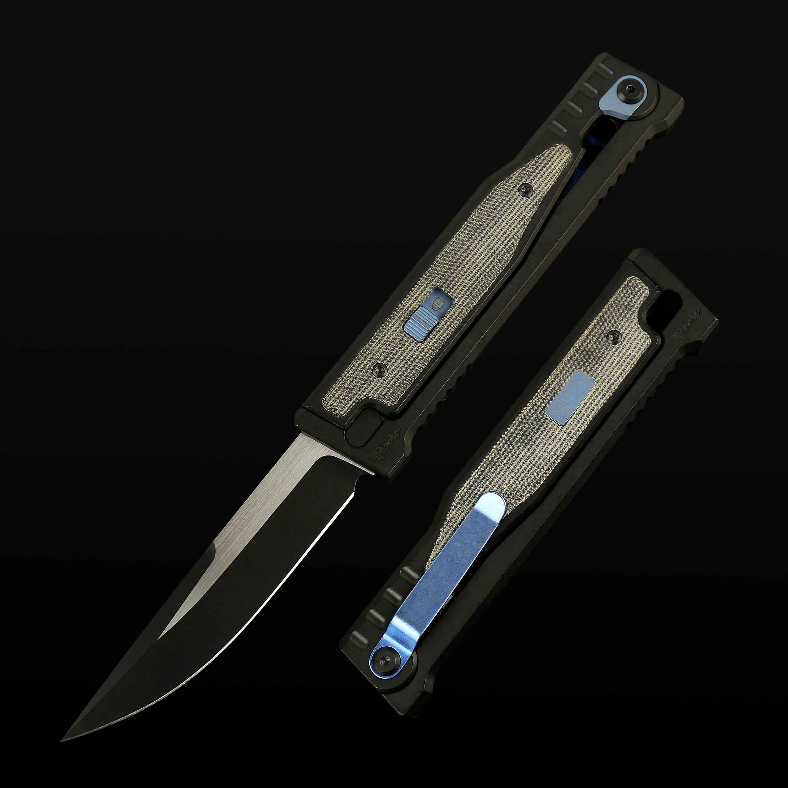 EXO Titanium bead blast handle Black micarta Micarta inlay - Drop point