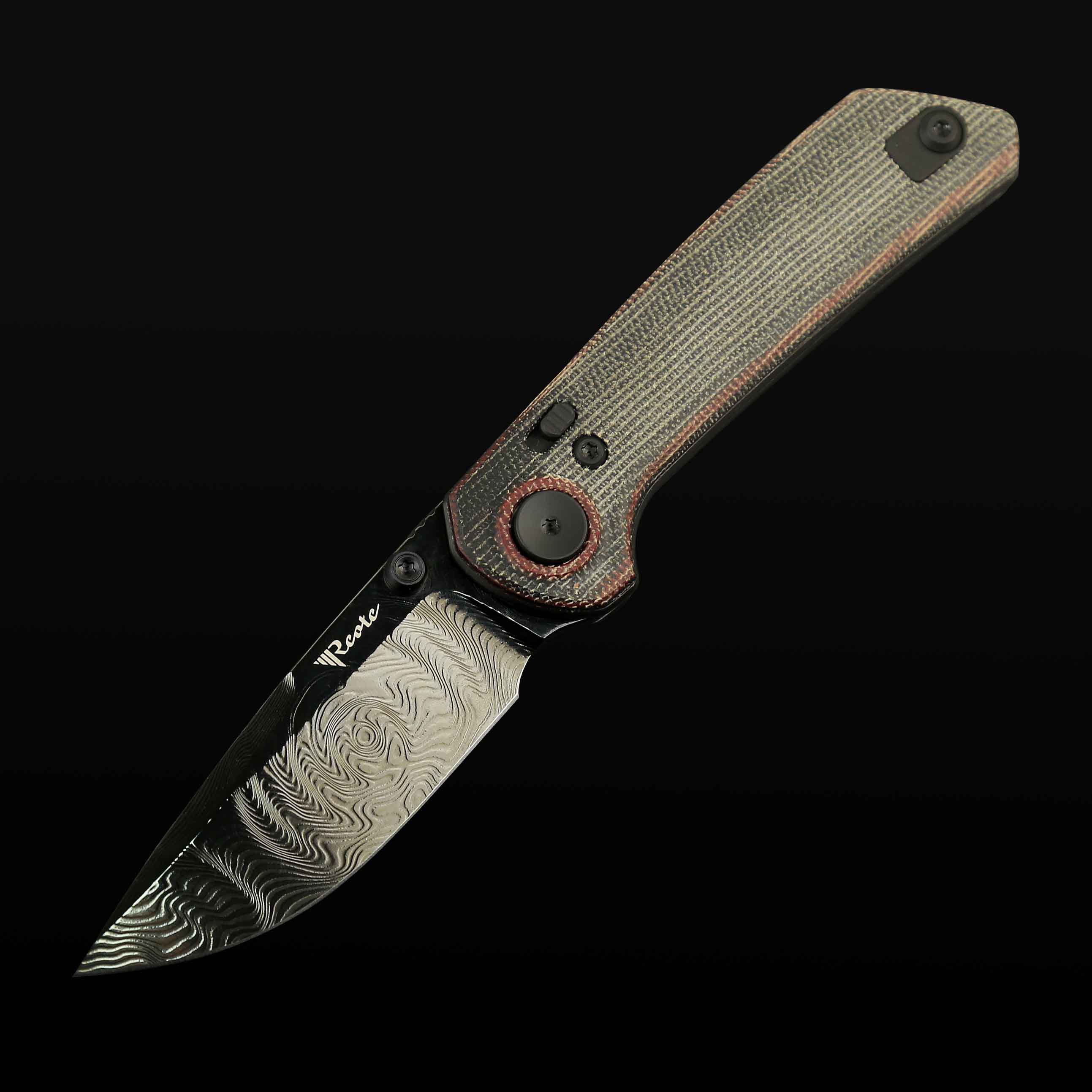 PL-XT Red- black micarta inlay with Damascus blade