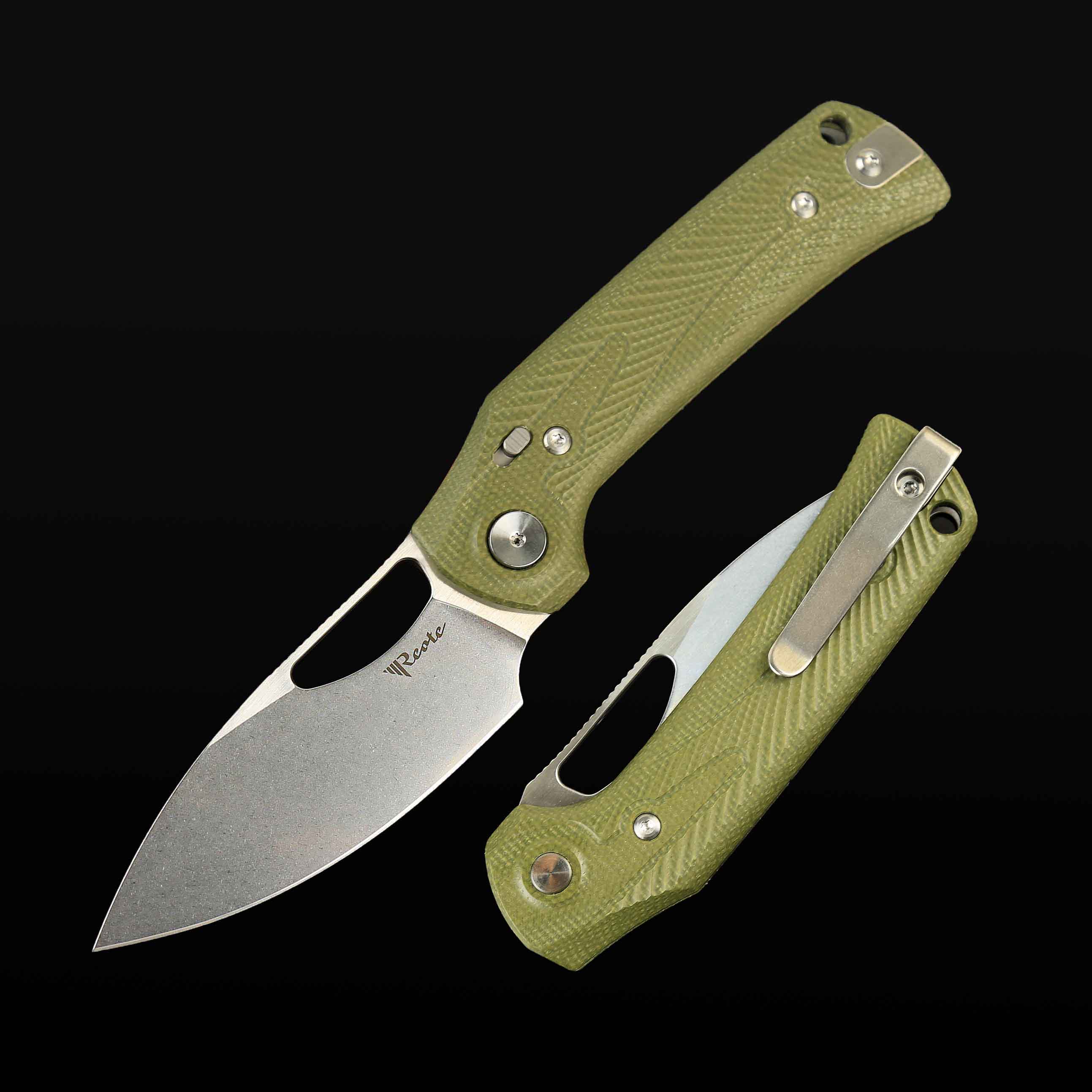 PL-XE Green Micarta inlay with Nitro-V blade - Stonewashed Drop Point