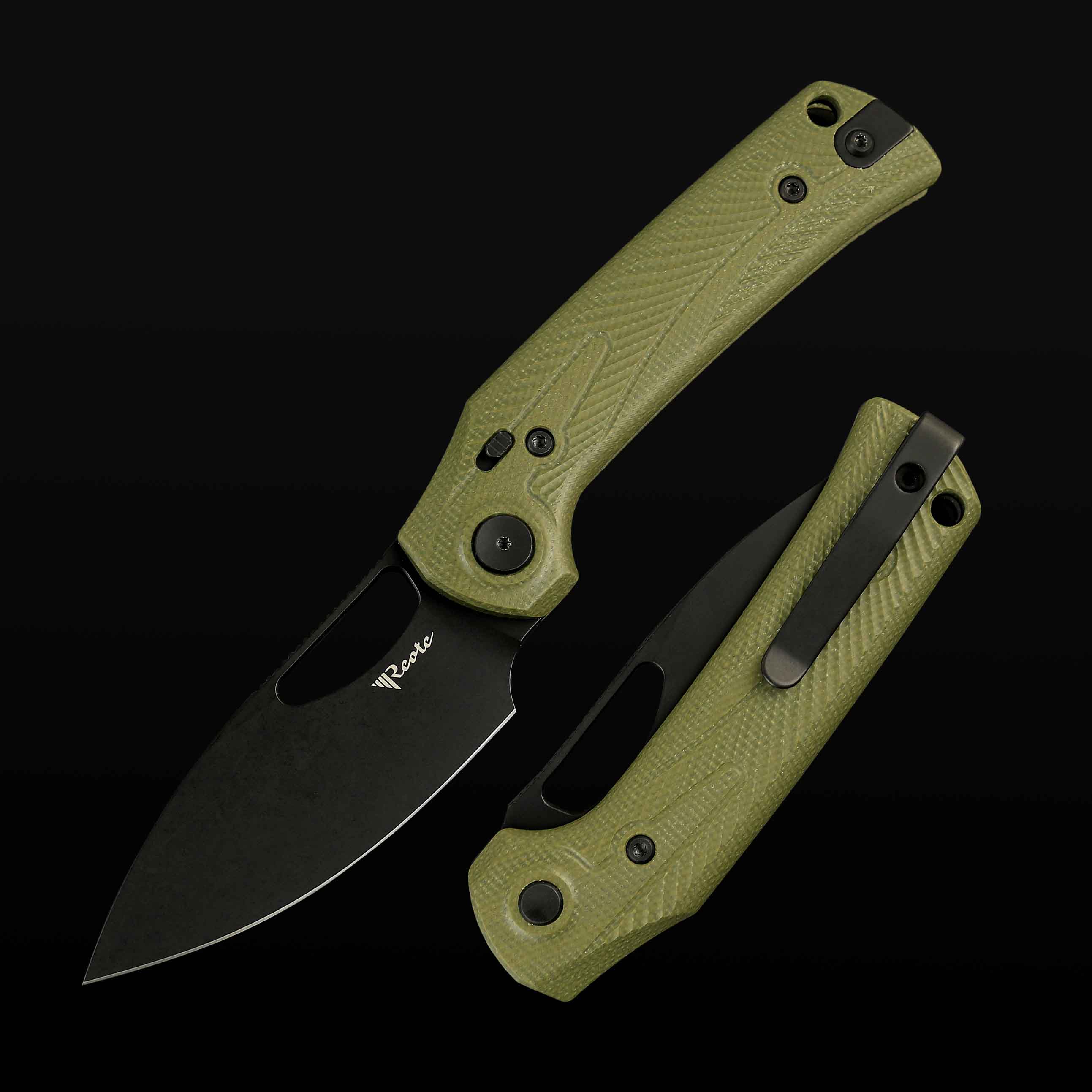 PL-XE Green Micarta inlay with Nitro-V blade - Black PVD Drop Point