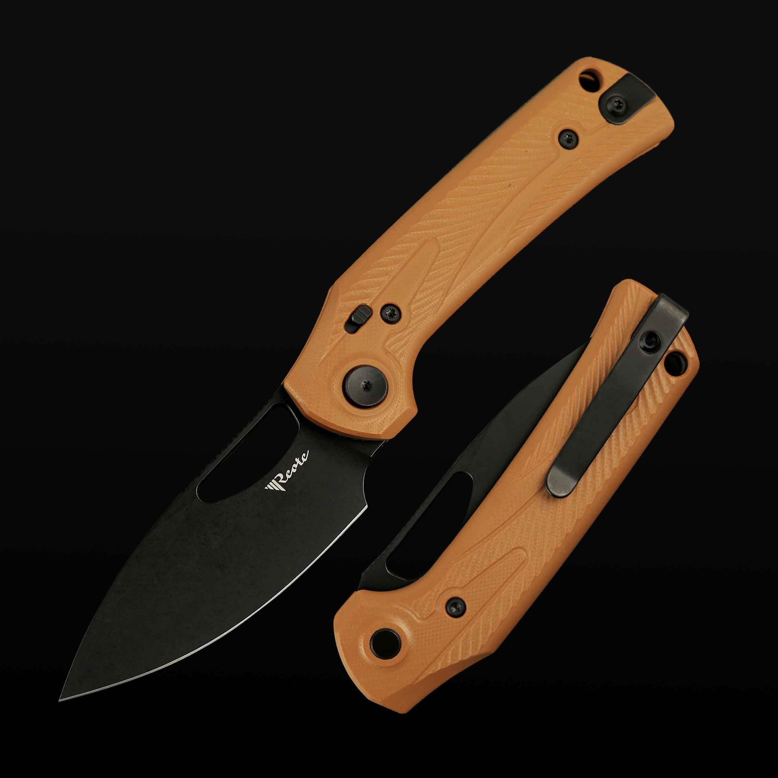 PL-XE G10-Tan inlay with Nitro-V blade - Black PVD  Drop Point